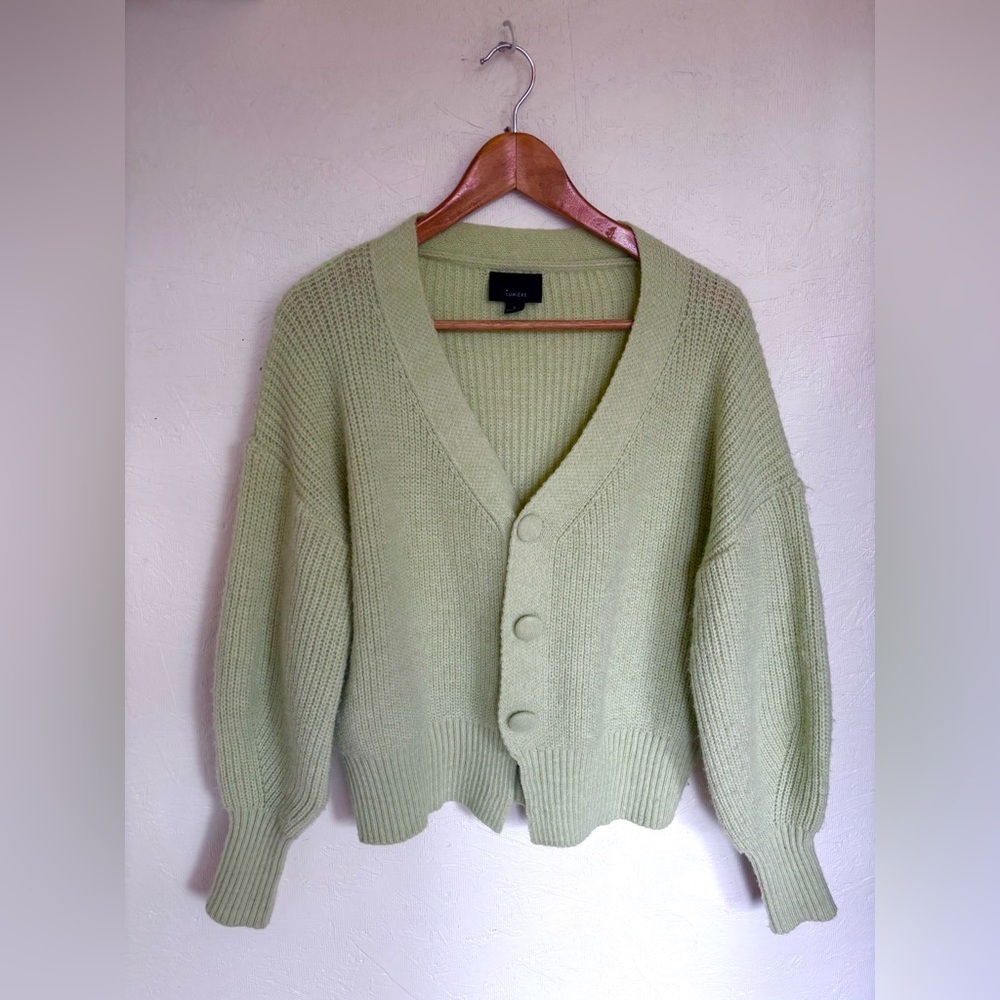 Lumiere Anthropologie Button Up Mint Green Knit Woven Cardigan Sweater Jumper - Picture 5 of 12